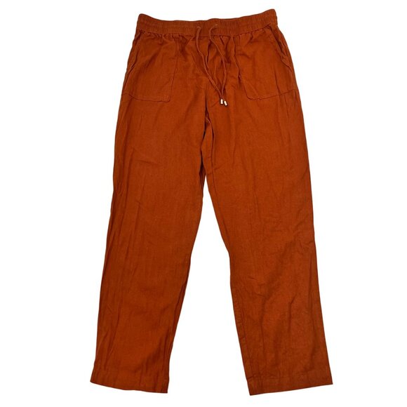 Calvin Klein Womens Linen Blend Pants Drawstring Orange Size Medium Pockets - Picture 1 of 9